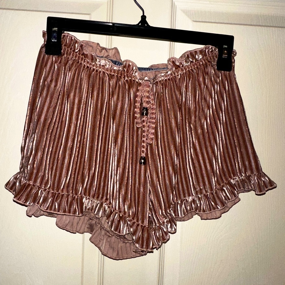 POL women’s dusty pink velvet drawstring ruffle trim sleep short pajama lounge M